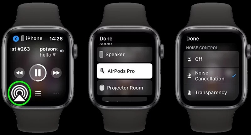 tăng giảm âm lượng trên airpod pro bằng apple watch