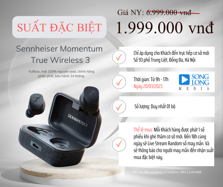 Flash Sale 70% Tai nghe Sennheiser Momentum 3 True Wireless giá chỉ 1.999.000đ