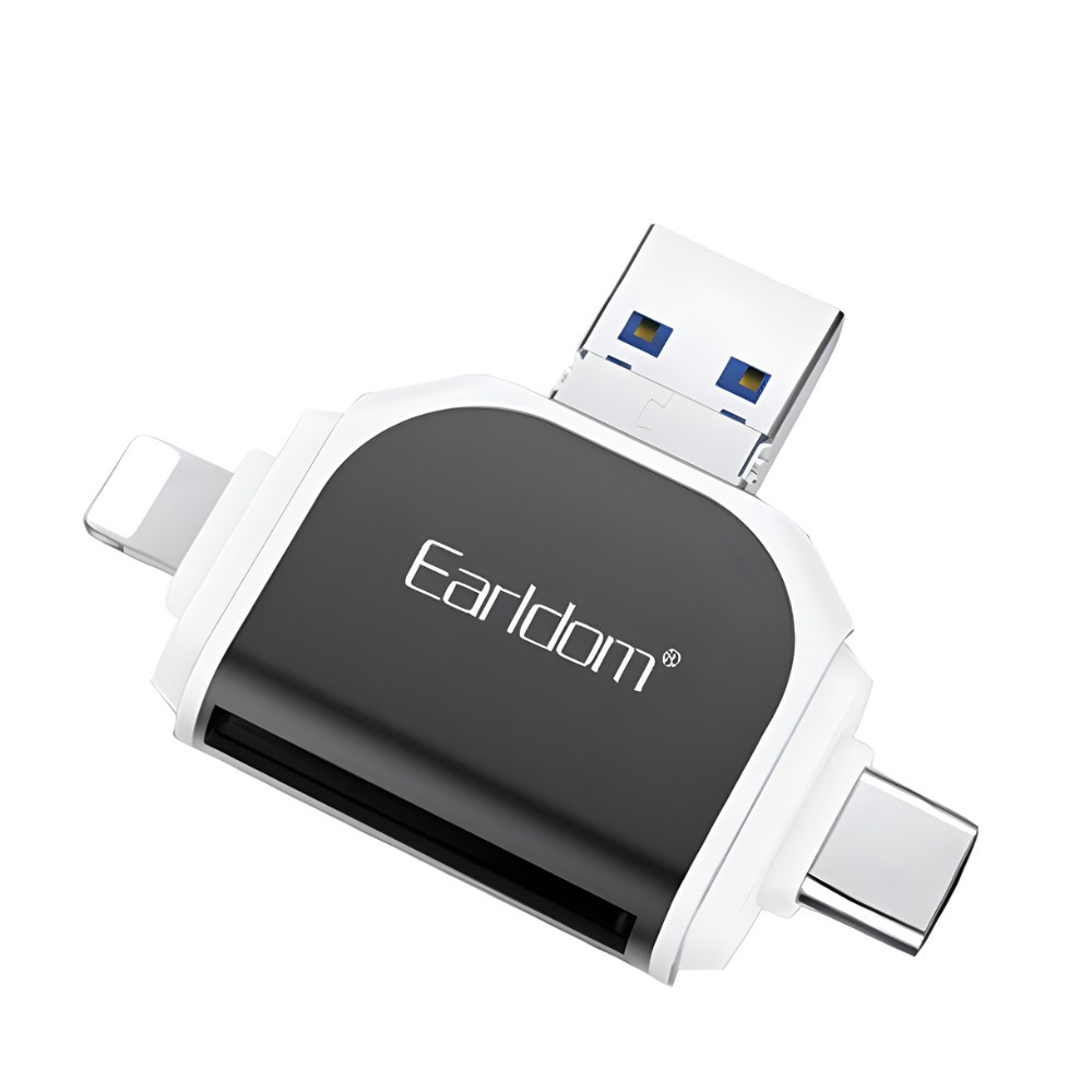 Đầu đọc thẻ Earldom ET-OT71 - 4 trong 1 (Lightning, Type-C, Micro USB, USB) cho thẻ nhớ SD, Micro SD