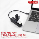 Earldom ET-HUB08 Ổ cắm Type-C (Hỗ Trợ 3 Cổng USB 2.0 và 1 cổng USB 3.0)