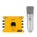 COMBO TRỌN BỘ hát Live Sound Card XOX K10(10th) + Micro thu âm iSK AT100 (Cổng cắm XLR | 5V | Có lỗ cắm tai nghe 3.5mm)