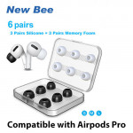 Bộ nút tai Newbee cho Airpods Pro 6 đôi (3 đôi Foam Đen + 3 đôi silicon Trắng)